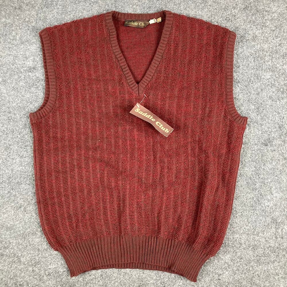 Saddle Club Sweater Vest Mens M Red V Neck Made in Italy Classic Knit